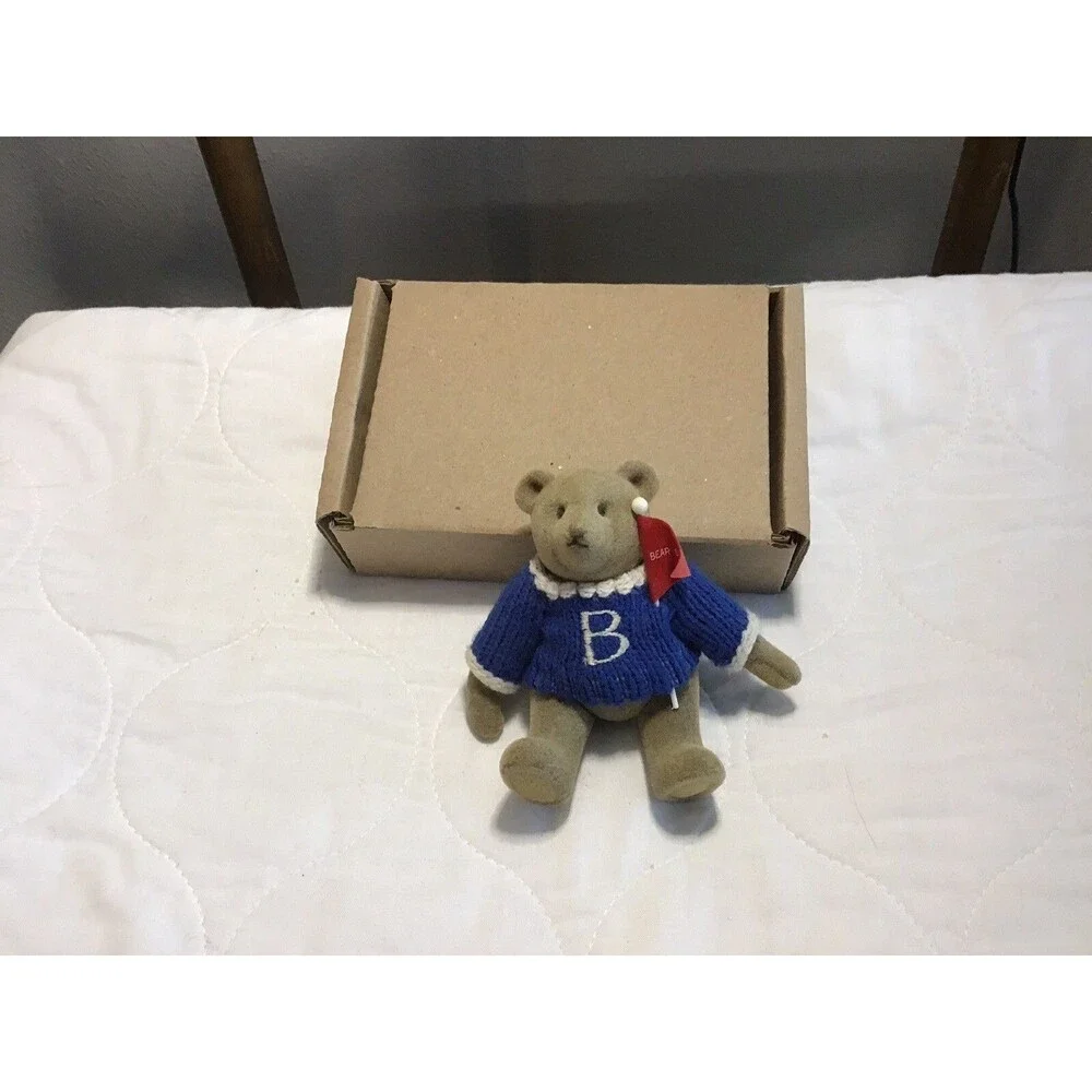 Gund Teddy Bear Mini Jointed Winter “B” Sweater & Bear State Pennant Vintage HTF